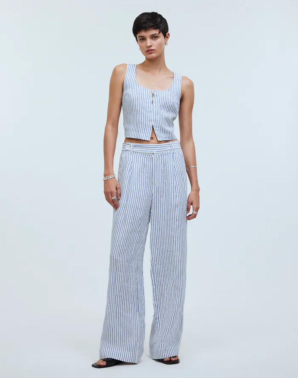 Madewell The Harlow Wide-Leg Pant in 100% Linen Bluestone P16